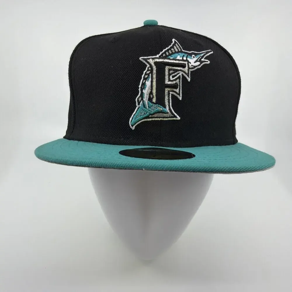 Florida Marlins New Era 59FIFTY Fitted Hat 7 3/8 Black/Teal MLB Baseball Cap